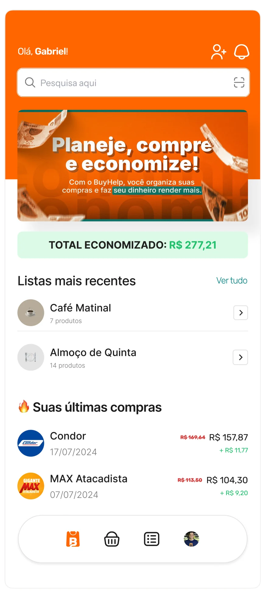Variação da home com busca no topo e o bloco de listas mais recentes.